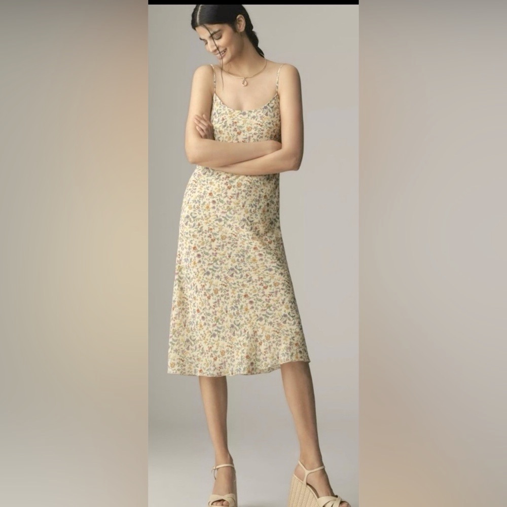 Reformation Emerick Pullover Slip Midi Dress Dainty Yellow Floral Size L